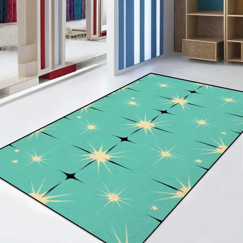 Vista 7 de Alfombra retro de los años 50 con patrón vintage turquesa sin costuras que se repiten los años cincuenta, alfombra de patio al aire libre, alfombra