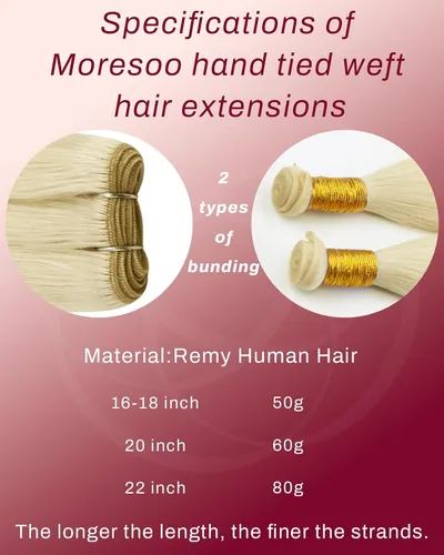 Vista 17 de Moresoo Extensiones de cabello humano real para coser, color negro natural