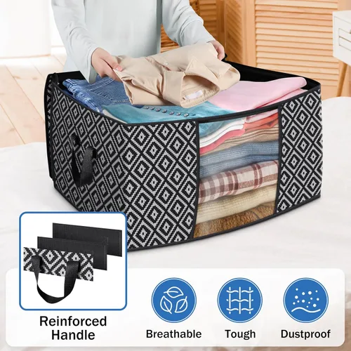 Vista 5 de StorageTastic Direct 100L, paquete de 2 contenedores de almacenamiento, contenedores grandes de almacenamiento de ropa, bolsas plegables de Negro