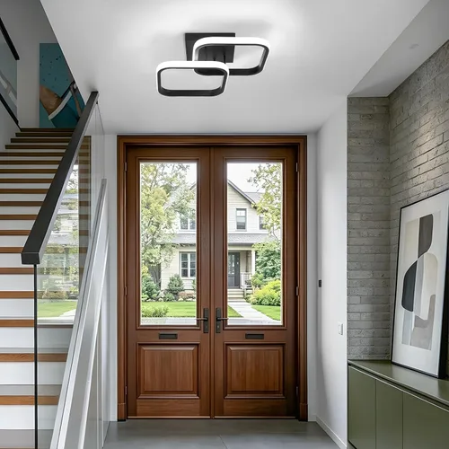 Vista 6 de CANEOE Lámpara LED de techo de pasillo de 15.75 pulgadas, lámpara de techo LED moderna cuadrada de 6000 K, lámpara de techo negra de 25 W para Negro