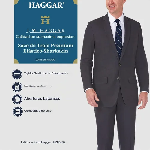 Vista 6 de Haggar Pantalones y Chaquetas de Traje por Separado Jmh Premium Stretch de Corte Entallado para Hombres Negro Sólido