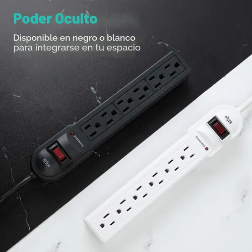 Vista 5 de KMC Paquete de 2 regletas de protección contra sobretensiones de 6 tomas, 900 julios, cable de extensión de 4 pies, protección contra sobrecarga