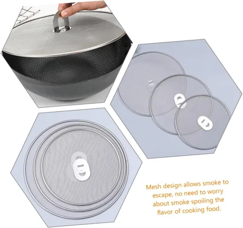 Vista 4 de 3 unidades de acero inoxidable para sartén de acero inoxidable, cubiertas de aceite para ollas de cocina, pantalla de grasa fácil de limpiar