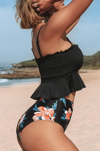 Vista 4 de CUPSHE - Traje de baño de dos piezas, de cintura alta y con estampado floral para mujer