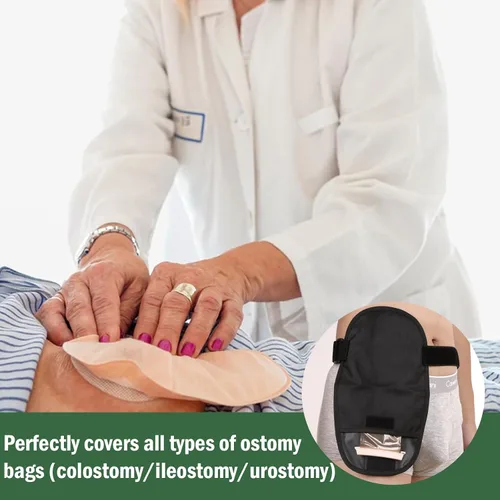 Vista 4 de Impermeable Colostomía Bolsa Cubierta Cinturón Ostomía Bolsa Cubre Protector Estoma Ajustable Urostomía Bolsa Suministros Negro + Azul