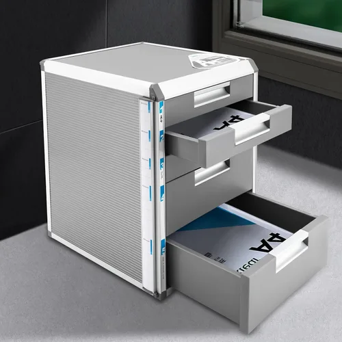 Vista 2 de 5 archivadores laterales de oficina – Archivador lateral de metal con cerradura, gabinete de almacenamiento con cajones debajo del escritorio