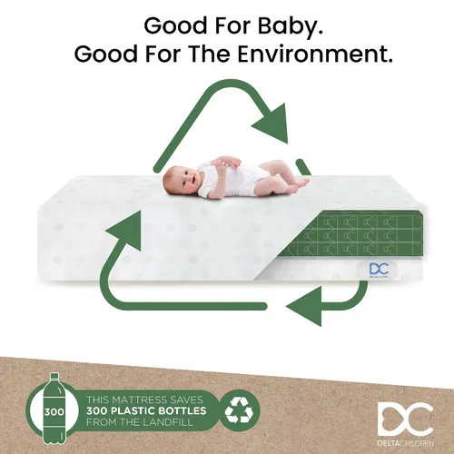 Vista 5 de Delta Children Canton - Cama para niños pequeños, albaricoque + colchón Delta Children Twinkle Galaxy de doble cara con núcleo de fibra reciclada