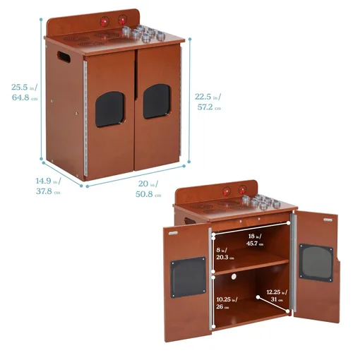 Vista 2 de ECR4Kids Estufa de Cocina de Juguete, Set de Juego de Madera, Nogal Oscuro