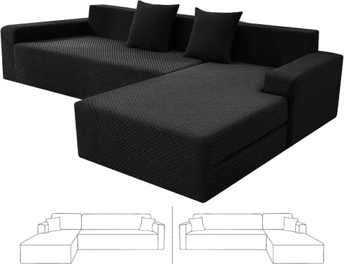 Vista 26 de ZNSAYOTX Fundas para sofá modular, fundas elásticas de jacquard con parte inferior elástica para sofá modular en forma de L, 2 protectores de sofá