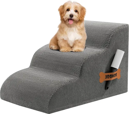 Vista 21 de Escaleras para perros Romrol, rampa para camas y sofás, escalones extra anchos para mascotas con cubierta duradera impermeable y antideslizante