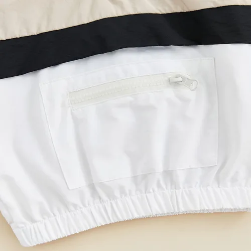 Vista 7 de AEEMCEM Sudaderas con capucha y bloque de color para niños pequeños, con cremallera de un cuarto, manga larga, con bolsillo con cremallera