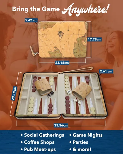 Vista 6 de WE Games Tablero de backgammon con estilo de mapa magnético y correa de transporte, juegos de mesa para adultos, juegos de viaje