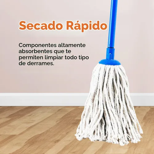 Vista 8 de Superio Trapeador de hilo de algodón para limpieza de pisos de madera dura para el hogar, cocina, baño, limpieza de oficina, azul resistente