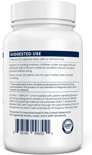 Vista 2 de RENUE by SCIENCE NAD+ Complete 120 cápsulas de suplemento de NAD liposomal con NMN, NR y trigonelina, 210 mg de NMN y 160 mg de NAD por porción