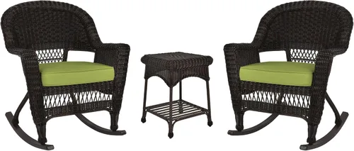 Vista 10 de Jeco Juego de sillas de mimbre Rocker de 3 piezas con cojín verde, negro