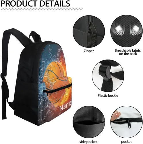 Vista 197 de FOR U DESIGNS Fuego baloncesto impreso niños escuela mochilas viaje mochila libro bolsa