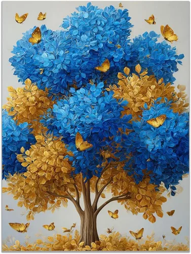 Vista 30 de VOCBAN Tree of Life Wall Art The Picture Artwork Canvas Prints Tree Pictures Poster Retro Artwork for Bedroom Living Room Home Decoration(blue blue