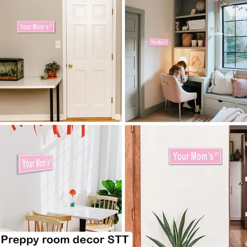 Vista 2 de Decoración de habitación preppy, letrero de texto en inglés "Your Mom's St Sign" - Decoración de habitación para niñas adolescentes, 6 x 15 pulgadas