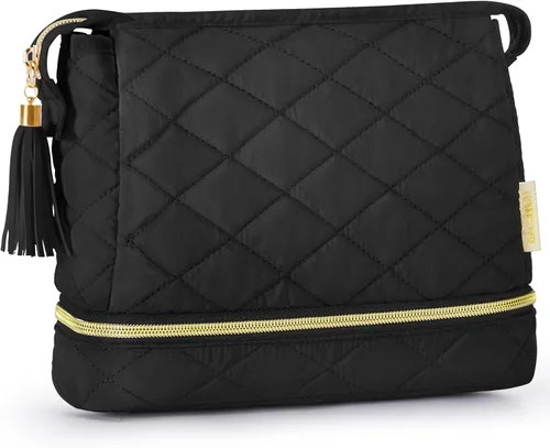 Vista 32 de BAGSMART Pequeña bolsa de maquillaje, neceser portátil esponjoso con cierre de cremallera con encanto, organizador de viaje resistente al agua