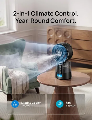 Vista 7 de DREO TurboCool Ventilador de nebulización 516, oscilación omnidireccional de 150°+30°, ventiladores de refrigeración que soplan aire frío caída de 5