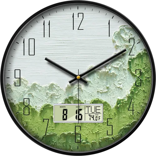 Vista 13 de Reloj de pared industrial SCOAGE con día, semana, temperatura en gris azulado, relojes digitales sin tictac de gran pantalla, relojes de pared