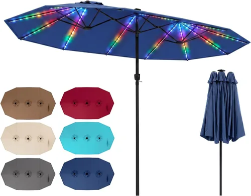 Vista 17 de Tangkula Sombrilla solar de patio de 13 pies, sombrilla de doble cara extra grande para mesa de mercado al aire libre con 36 luces LED, mango
