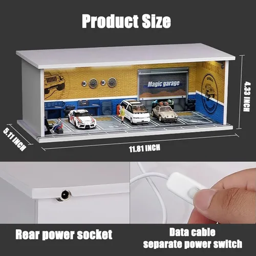 Vista 4 de Vitrina para rueda caliente con luz LED, apilable, mega almacenamiento de garaje para caja de cerillas 1:64 y coches fundidos a presión, diorama