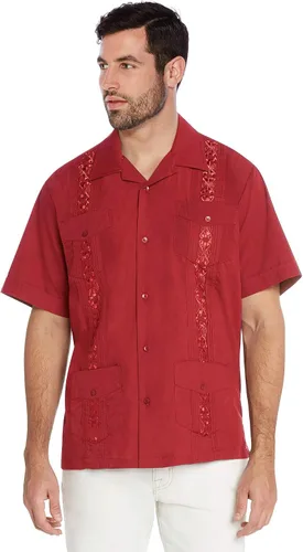 Vista 14 de vkwear Camisa de vestir de manga corta para hombre, estilo guayabera, cubana, playa, boda, informal, para hombre
