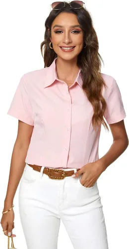 Vista 12 de Camisas de manga corta con botones para mujer, blusa de vestir básica simple
