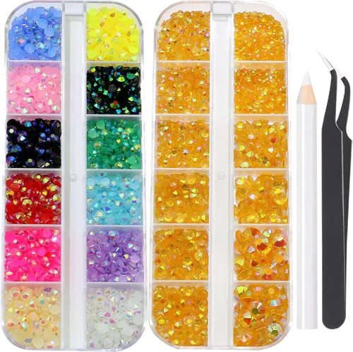 Vista 21 de 3520 diamantes de imitación de uñas color dorado champán para uñas, multiformas con parte trasera plana, diamantes de imitación redondos