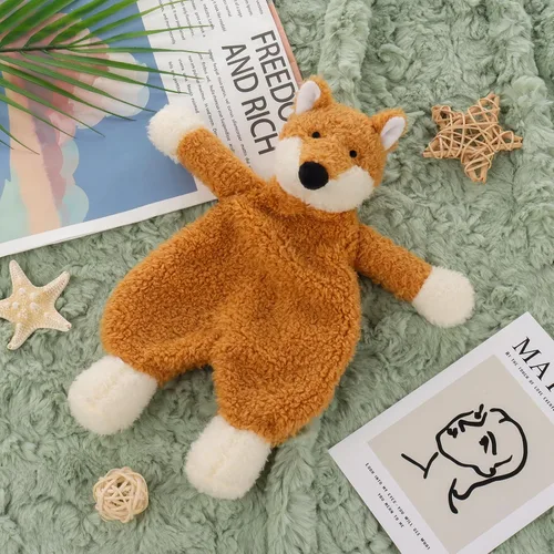Vista 5 de Apricot Lamb Manta de seguridad de animales de peluche, diseño de zorro amarillo, manta de personaje para guardería, felpa de lujo para acurrucarse