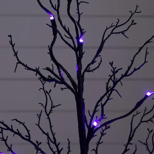 Vista 8 de Nearly Natural Árbol artificial de ramita negra de lujo preiluminado de 3 pies con 36 luces LED naranjas y moradas