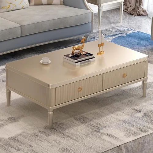 Vista 7 de Mesa auxiliar para sofá de sala de estar, mesa auxiliar moderna plateada, mesa de centro rectangular, mesa de sofá con 2 cajones y patas de madera