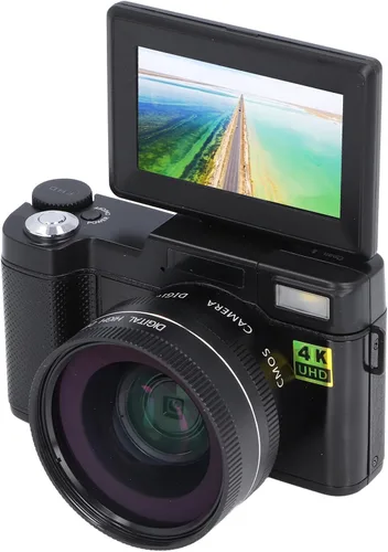 Vista 7 de Cámara digital 4K Auto Focus Anti Shake 48MP Vlogging Cámara 32G Tarjeta 180 grados Flip Screen 0.45X Lente macro gran angular (negro)