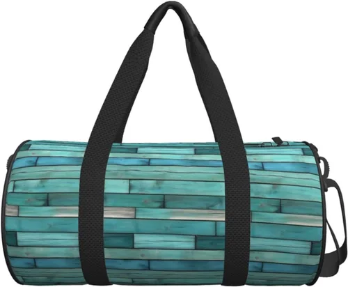 Vista 7 de Large Duffle Bag for Travel - Retro Cyan Wood Grain Print Gym Bag for Women Men, Travel Foldable Bags for Women Men with Zippered Multiple Pockets