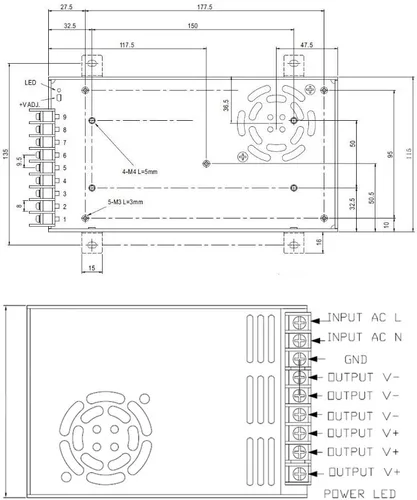 Vista 4 de Fuente de alimentación conmutada regulada universal de 12v 30a dc 360w para CCTV, proyecto de computadora, impresora 3D