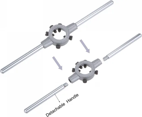 Vista 6 de uxcell Juego de llaves de mango de troquel, M7 x 0.5 roscado redondo y 0.984 in (dados M7-M9) soporte ajustable herramienta de mano