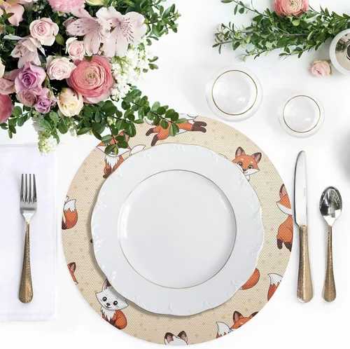 Vista 5 de Cute Cartoon Fox Beige PVC Plate Mat, Washable Heat Place Mat for Kitchen one sizex1