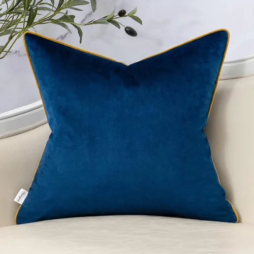Vista 2 de Funda de Almohada Decorativa de Retazos Azul Marino de Terciopelo a Rayas Funda de Cojín Moderna Neutra para Sofá Sillón Dormitorio Sala de Estar