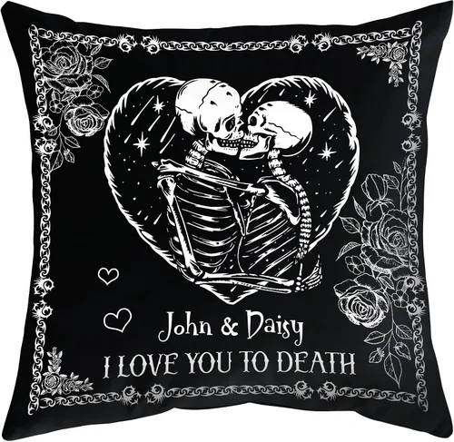 Vista 10 de Hyturtle Almohada gótica personalizada para parejas (inserto incluido) – Decoración espeluznante para Halloween y aniversario de boda – Regalos