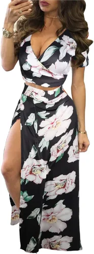 Vista 2 de SHINFY Conjunto de 2 piezas de verano para mujer, sin mangas, con volantes, cintura alta, falda larga