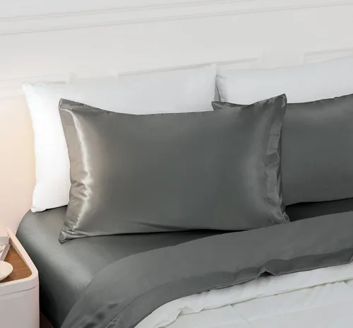 Vista 17 de Vonty 2 fundas de almohada de satén estándar – Fundas de almohada de 20 x 26 pulgadas, fundas de almohada negras para proteger la piel y el cabello