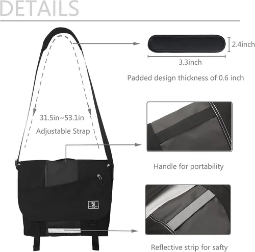 Vista 4 de OIWAS Bolsa de mensajero pequeña para hombres/mujeres, bolsa cruzada de viaje, bolsa de hombro de lona de 14 pulgadas para computadora portátil