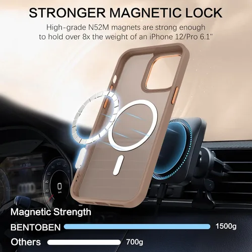 Vista 3 de BENTOBEN Funda magnética para iPhone 12, iPhone 12 Pro [compatible con Magsafe] translúcida mate, delgada, delgada, a prueba de golpes, para Marrón