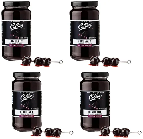 Vista 14 de Collins Bourbon Cocktail Cherries - Aderezo para bebidas para cócteles Manhattan o Old Fashioned y postres, hecho con whisky galardonado, frasco