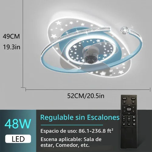 Vista 2 de Ventilador de techo azul de 20 pulgadas para niños con luz, montaje