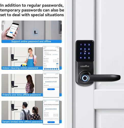Vista 5 de Cerradura inteligente de huellas dactilares con manija de palanca, pantalla táctil con teclado, perilla de puerta delantera sin llave, control