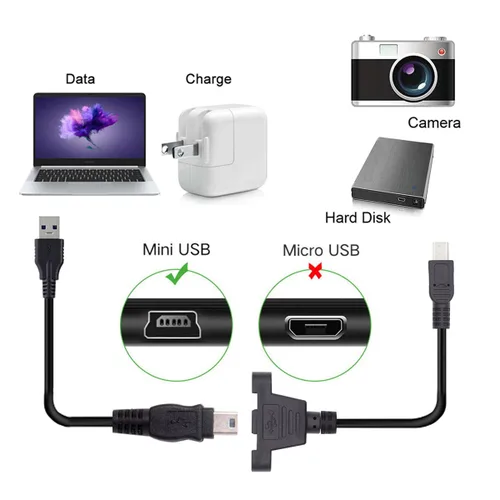 Vista 5 de cablecc Tipo de montaje en panel Mini USB2.0 5Pin macho a hembra Cable adaptador de extensión con tornillos 19.7 in