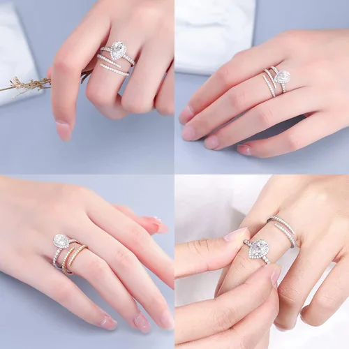 Vista 5 de MOOSEA Anillos de moissanita abiertos para mujer, oro blanco de 14 quilates, color vermeil D, claridad VVS1, anillos a juego, anillos de eternidad