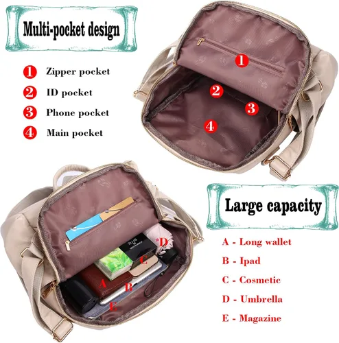 Vista 5 de ASDSSRY Mochila de Moda para Mujer Bolso Impermeable Mochilas Escolares Viajes Compras Mochila Convertible Bolsa de Hombro para Damas